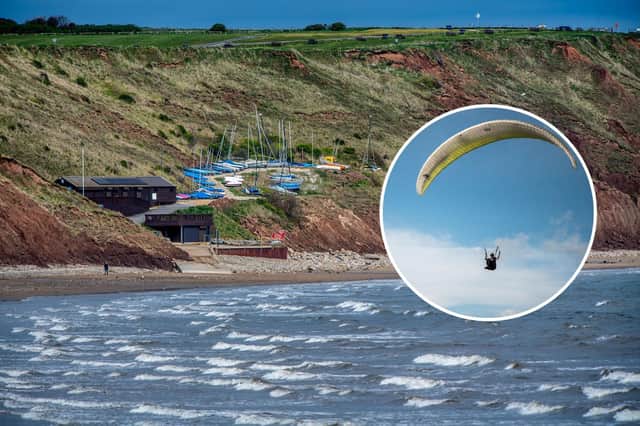 The crash happened on Filey Brigg, pictured, with an illustrative paraglider inset. (Photo: Sirachai Arunrugstichai/Getty Images and James Hardisty)