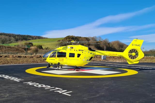 The air ambulance on the new helipad