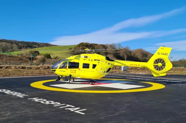 The air ambulance on the new helipad