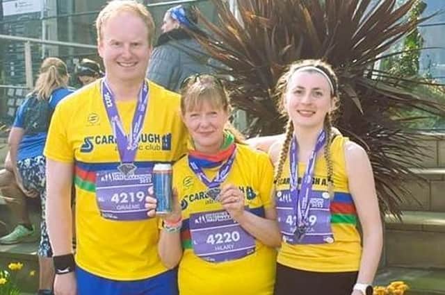 From left, Graeme and Hilary Casey and Rebecca Dent at the Sheffield Half Marathon