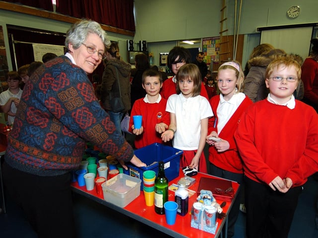 Pictured at the Fylingdales Primary School Easter fair on the tombola is chair of governors Jane Mortimer, with pupils Ryan Straw, Jez Noble, Lewis Brearley, Iona Smith and Megan Straw.