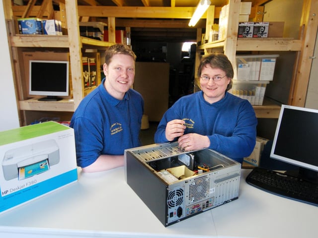 North East Computers directors Philip Prudom and David Laver work on IT facilities for the coastguards.