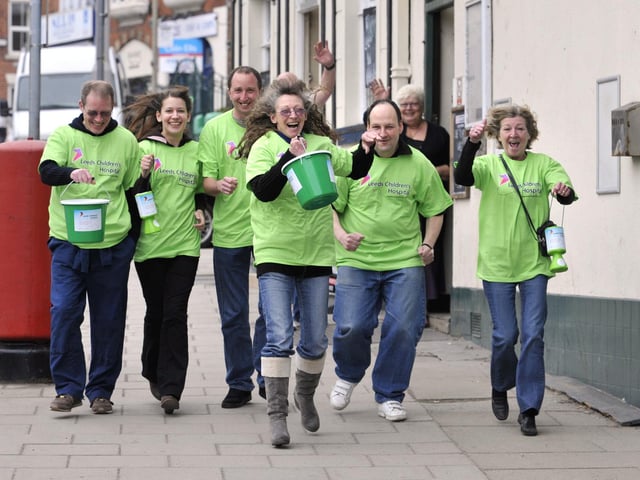 They're off! Starting their fundraising treasure hunt from Castle Sports Club are, Scott Priestley, Eva Johnson, Andy O'Leary, Gill Parker, Beverley Eves and Richard Wetherall, waved off by organiser Rosie Wetherell.