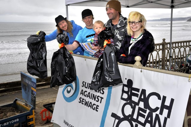Pictured are Steve Crawford, left, Scarborough rep for Surfers Against Sewage, Mark Pickering, Mike Wilby with his son, Woody, and Jazzmine Snape, ready for the South Bay beach clean, organised by the surfers group.