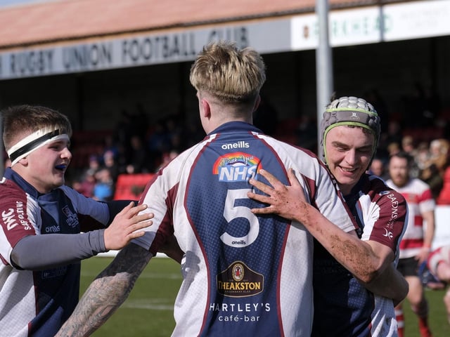 The hosts celebrate a try in Scarborough RUFC 31 Cleckheaton 34

Photo by Richard Ponter