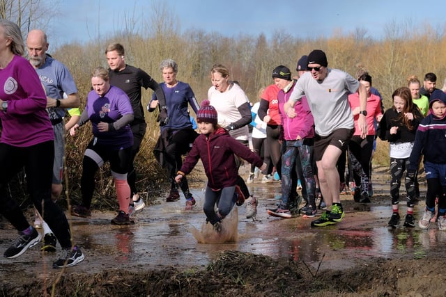 A crowded section of the North Yorkshire Water Park Parkrun