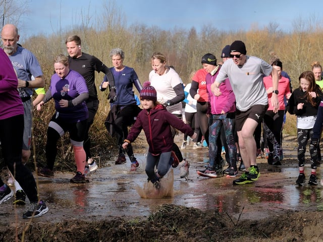 A crowded section of the North Yorkshire Water Park Parkrun