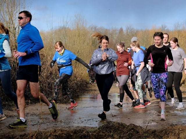 Skipping over the water at the North Yorkshire Water Park Parkrun