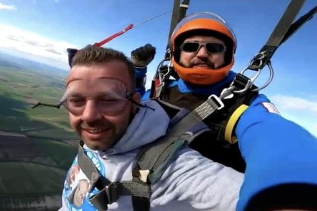 Stephen Blackford during his skydive above Grindale.