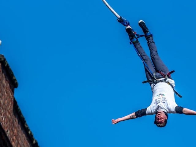 The thrills of a bungee jump off Whirby's Larpool Viaduct.