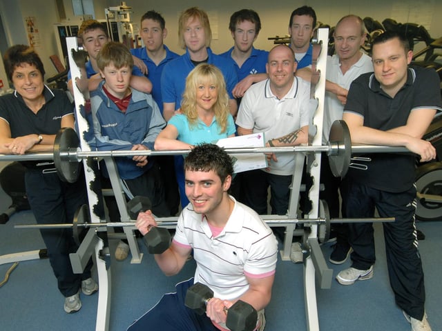 Gym instructors gain qualification at Yorkshire Coast College. Left to right, tutor Ann Jacklin, Karl Hewison, Darren Huart, Nick Daniel, David White, Pete Davey, Pete Beeforth, Peter Lee, teacher Andy Ball, Liam Cumming and Lisa Brookes. Front, Matt Burton.