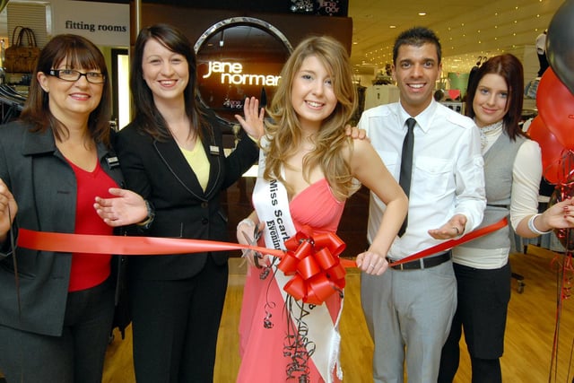 The opening of the Jane Norman department at Debenhams. Pictured, left to right: sales manager Gina Wood, store manager Emma Shaw, Miss Scarborough Jade Saunders, Jane Norman manager Dan De-Freitas, staff member Eryn Reynolds.