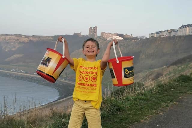 Jaxon in his Yorkshire Air Ambulance outfit