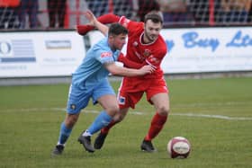 Lewis Dennison netted from the spot for Brid Town in the 2-0 win against Ossett United

Photo by Dom Taylor