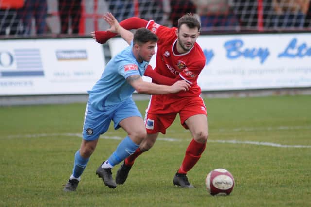 Lewis Dennison netted from the spot for Brid Town in the 2-0 win against Ossett United

Photo by Dom Taylor