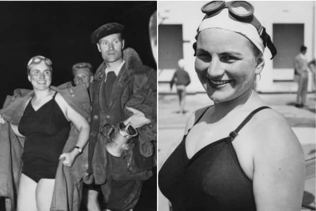 Margaret Feather, on the left preparing for the start of the 1954 Butlin’s International Channel Swim.
Photos courtesy of the Sam Rockett Collection., Dover Museum (www.channelswimmingdover.org.uk) and Kim Abdou