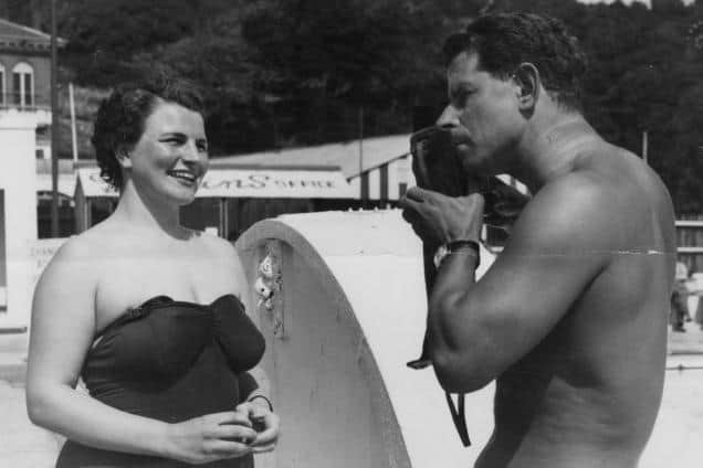 Margaret Feather being photographed by Damian Piza Beltran, of Mexico; both were competing in the 1954 race.
Photos courtesy of the Sam Rockett Collection., Dover Museum (www.channelswimmingdover.org.uk) and Kim Abdou