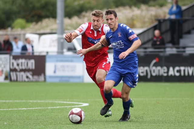 Simon Heslop was sent off just before half-time for Boro during their 0-0 draw at Ashton United