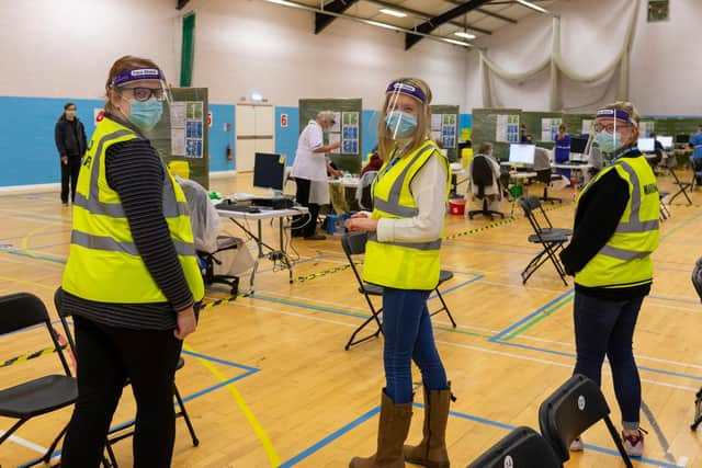 Volunteers at Scarborough's rugby club vaccination centre, before it closed.