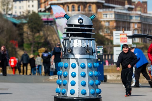 A Dalek heads back towards Scarborough Spa.