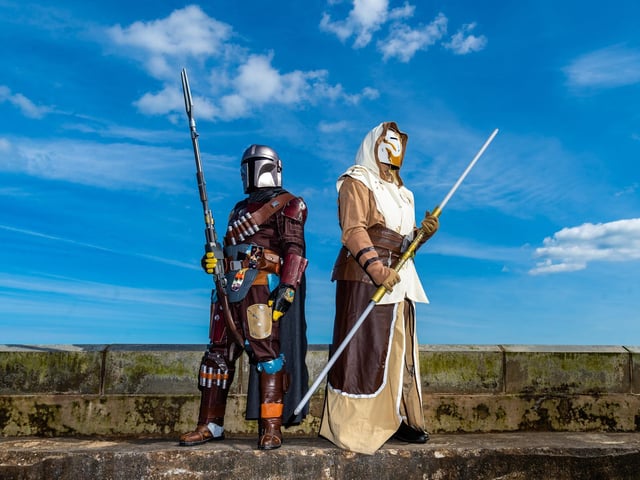 A Mandalorian and Jedi Guadian protect Scarborough Spa.
