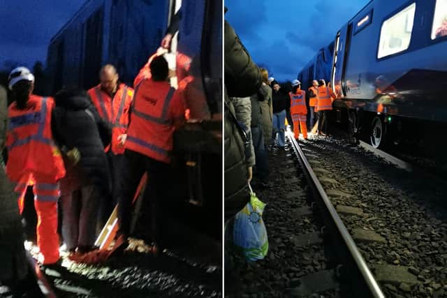 Passengers being evacuated from the train near Seamer and onto the active railway tracks. (Photo: Kelly Turner)