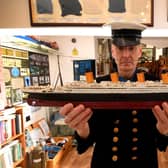 Exhibition on Scarborough's links to the Titanic at the Scarborough Maritime Heritage Centre. Mark Vesey is pictured a replica of the Ship. Image: Simon Hulme