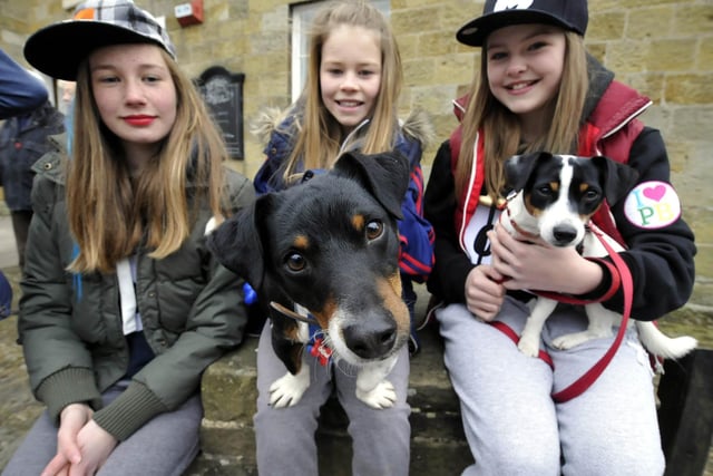 In 2013, Basil takes a close look at the camera, with Scalby School friends Liberty Ashton, Kaitlin Wright and Millie Dodds
