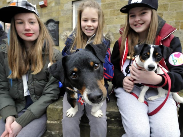 In 2013, Basil takes a close look at the camera, with Scalby School friends Liberty Ashton, Kaitlin Wright and Millie Dodds