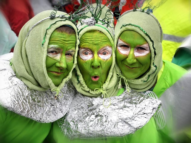 In 2012, Rusty Wright, centre, and her daughters Jo Rodger, left, and Liz Thomas, turned Scalby Walk into a Space Walk.