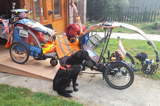 Starsky with the recumbent bike