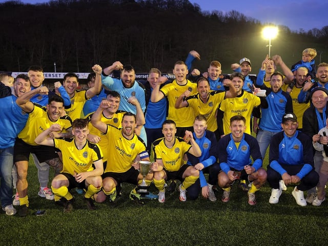 Trafalgar celebrate their Scarborough Sunday League Senior Cup final 4-1 win against Valley