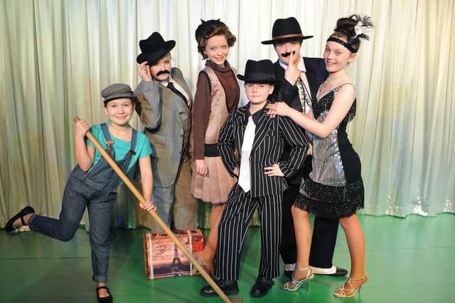 Spotlight Theatre’s dress rehearsal for the Bugsy Malone production in 2013. Pictured are Maicy Coope, 9, Izzy Fanshaw, 12, Chloe Gregory, 12, Sabastian Carvill-Belt, 13, Lucy Porter, 12, and Arabella Carvill-Belt, 12. Photo by Paul Atkinson (NBFP PA1310-24h)