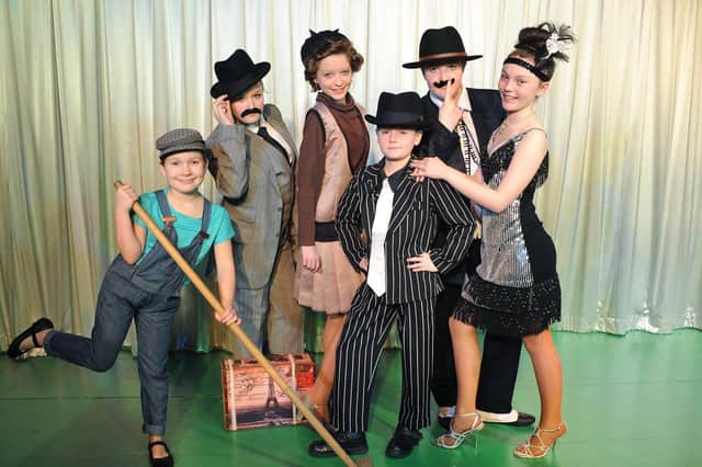 Spotlight Theatre’s dress rehearsal for the Bugsy Malone production in 2013. Pictured are Maicy Coope, 9, Izzy Fanshaw, 12, Chloe Gregory, 12, Sabastian Carvill-Belt, 13, Lucy Porter, 12, and Arabella Carvill-Belt, 12. Photo by Paul Atkinson (NBFP PA1310-24h)