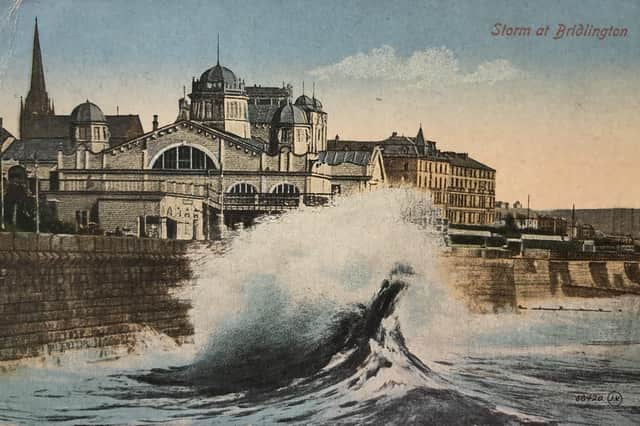 This colourised postcard, entitled ‘Storm at Bridlington, is exactly 103 years old.