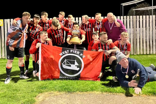 West Pier Reserves celebrate their 4-1 cup final win against Rosedale
Photo by Andy Spivey