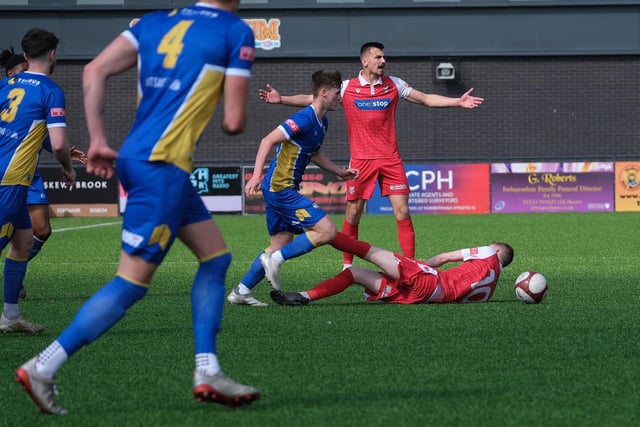 Boro defender Will Thornton appeals for a foul on Bailey Gooda