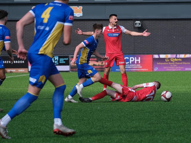 Boro defender Will Thornton appeals for a foul on Bailey Gooda