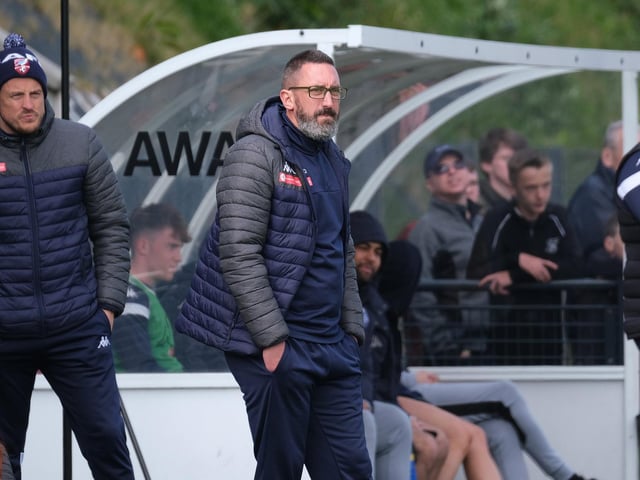 Boro boss Jono Greening looks on during the win against Radcliffe
