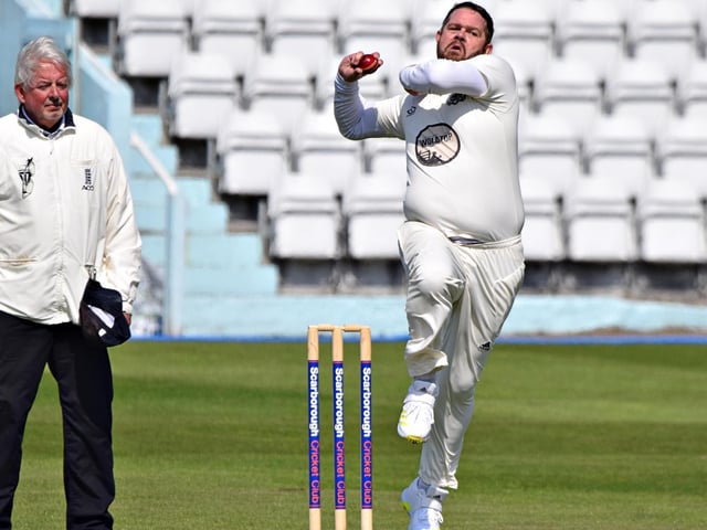 Skipper Piet Rinke in bowling action for Scarborough Cricket Club 1sts' in their opening-day win against Beverley Town

Photo by Simon Dobson