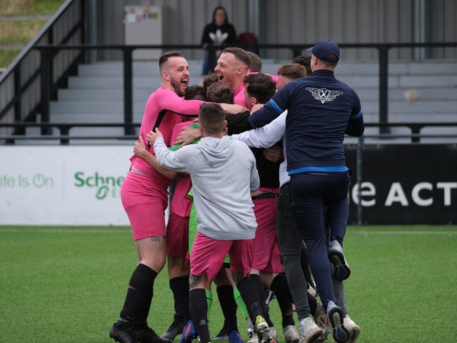 Cayton Corinthians celebrate their win against Roscoes Bar in Goal Sports Trophy final