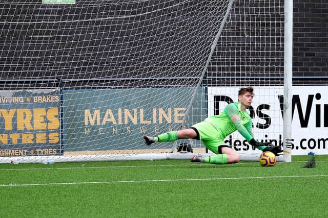 Cayton keeper Chris Bowes was the shoot-out hero, making the only save in the 5-4 win in the Scarborough Sunday League Goalsports Trophy final at the Flamingo Land Stadium
Photos by Richard Ponter