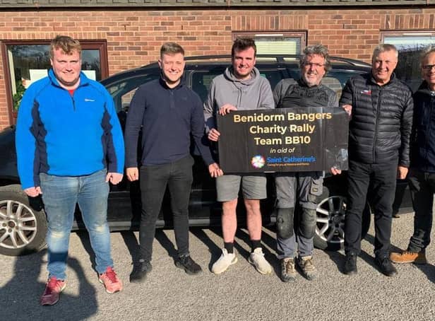 Mathew Walpole, Josef Galinski, George Oseland, Gary Oseland, Barry Galinski and Andy Cunningham, who are driving to Benidorm in their 'banger' for Saint Catherine's.