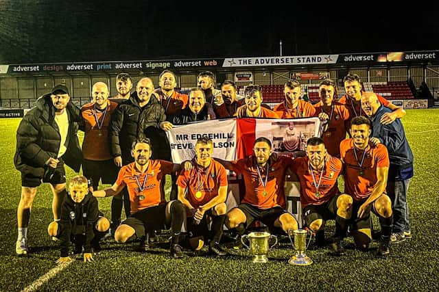 Edgehill show off the silverware after winning the Scarborough FA Harbour Cup final 4-1 against Filey Town

Photos by Alec Coulson