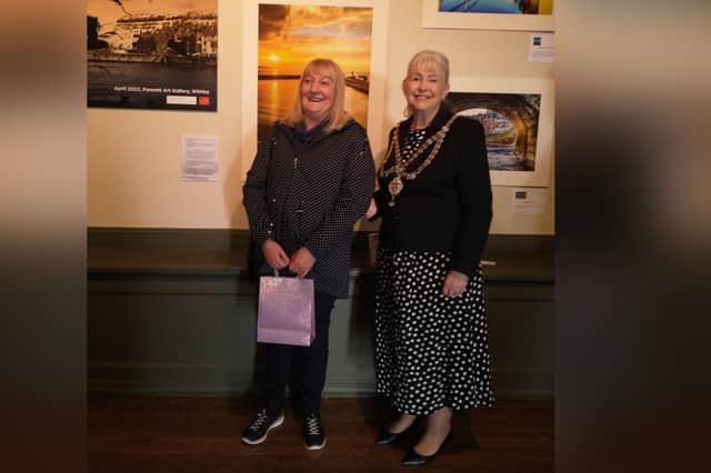 Whitby Town Mayor, Cllr Linda Wild (right) with Vision of Whitby competition winner Barbara Wardill.