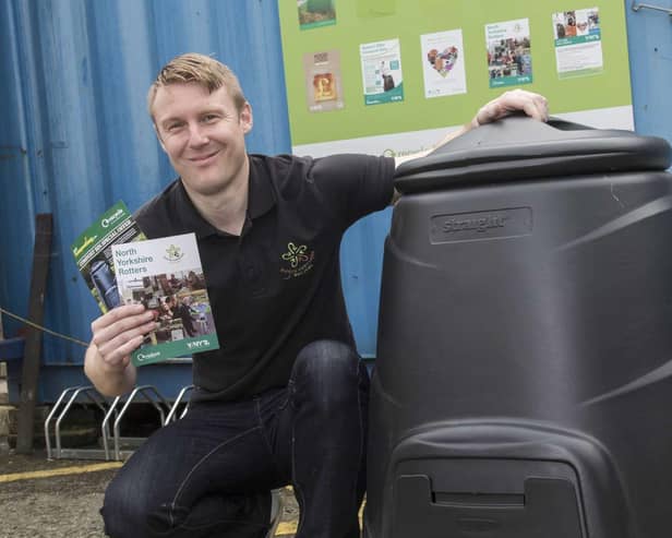 North Yorkshire County Council volunteer co-ordinator Jeff Coates with a compost bin.