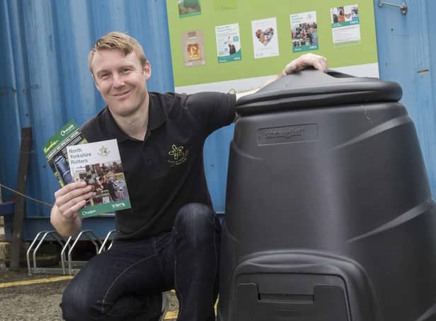North Yorkshire County Council volunteer co-ordinator Jeff Coates with a compost bin.