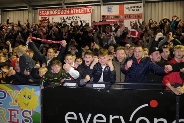 Boro fans celebrate the win against Matlock Town