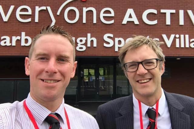 Boro director Geoff Osguthorpe and former Boro director Nick Finch at the Flamingo Land Stadium