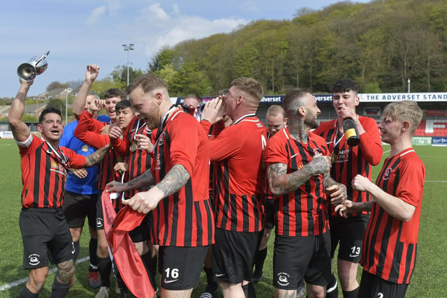 West Pier Reserves celebrate their 1-0 win against Seamer Sports 0 in the League Trophy final